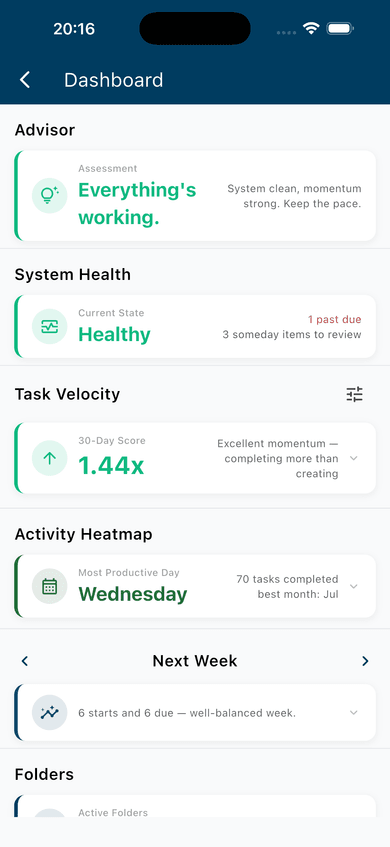 Dashboard open — Daily Briefing and System Health visible at the top