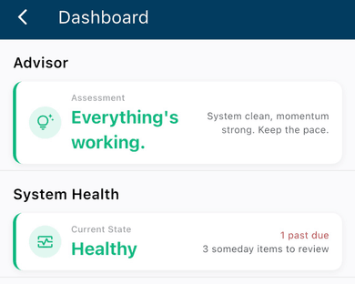 System Health card, same verdict and signals as the web capture above